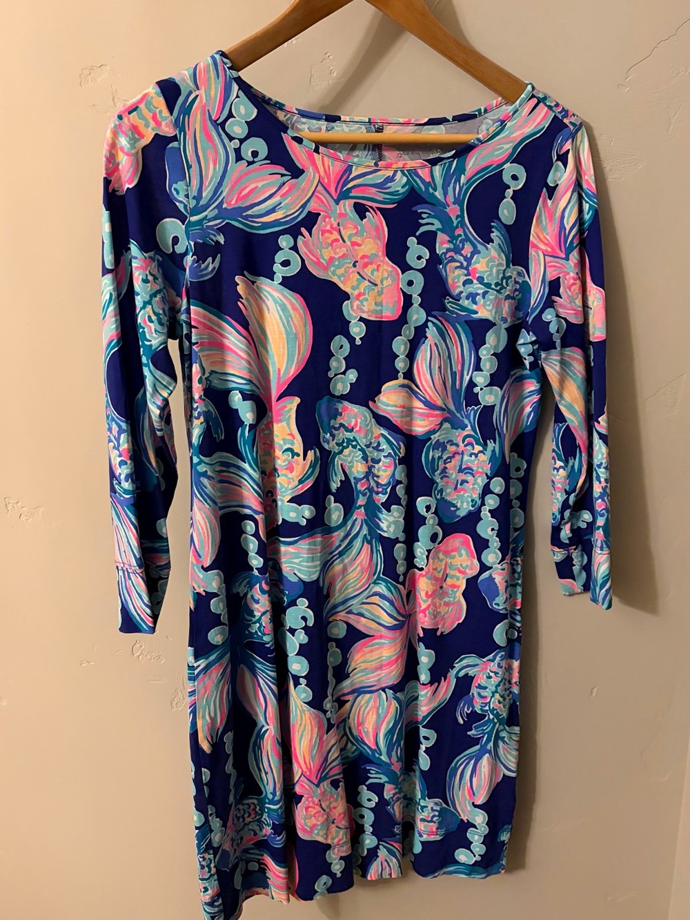 Lilly Pulitzer Navy Dress with Pink & Aqua Fish Print small